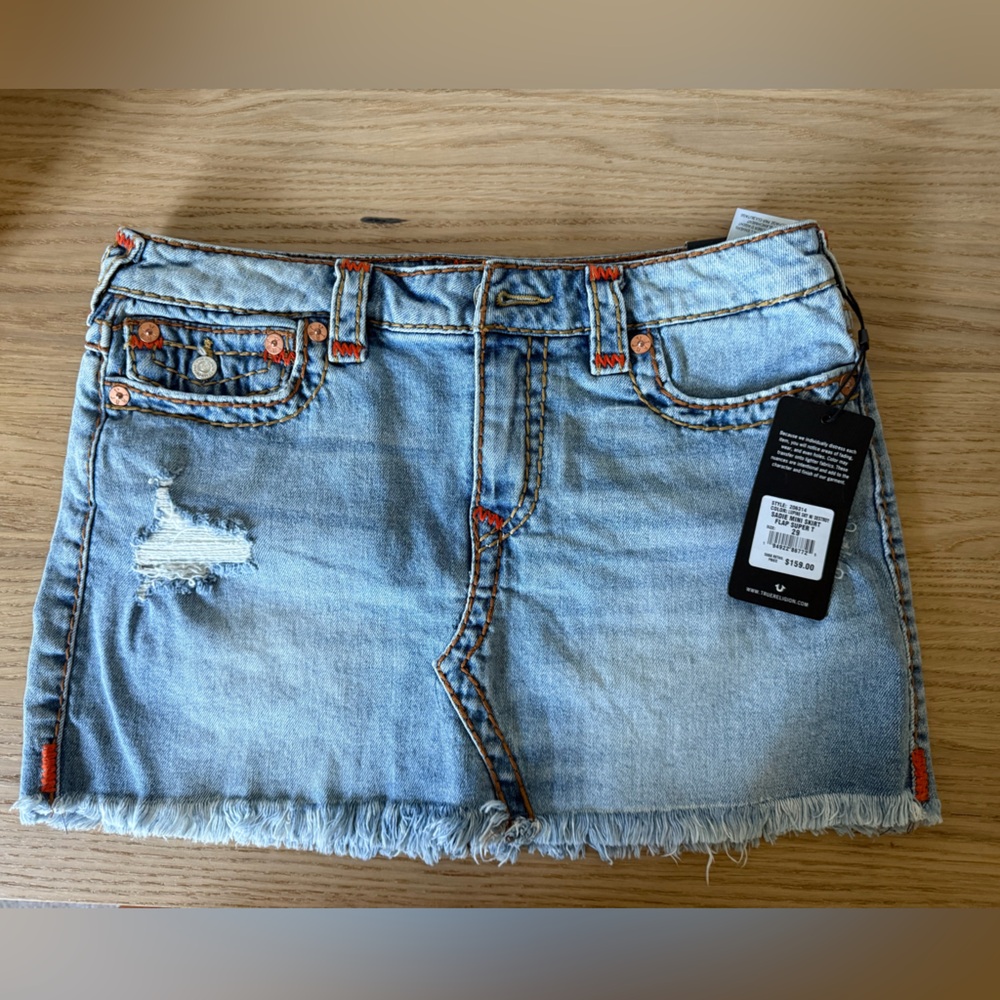 True Religion Sadie Denim Mini Skirt with Orange Accents